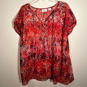 Liz Claiborne Orange and Black Graphic Short Sleeve Blouse w Match Orange Cami